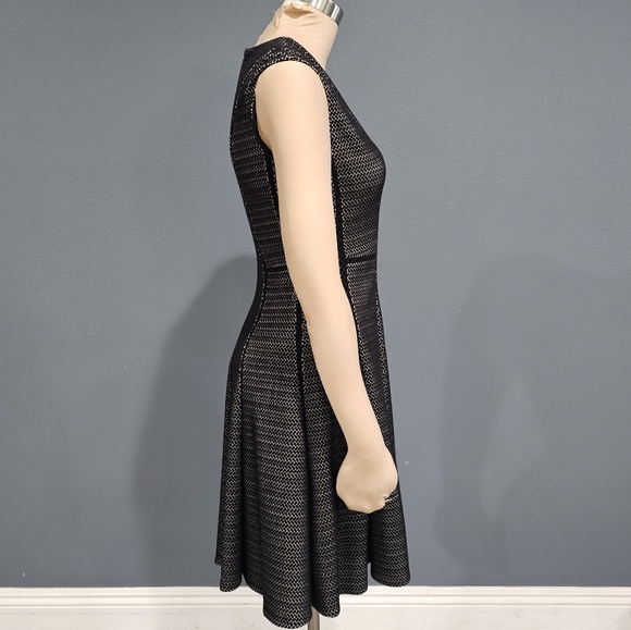 REBECCA TAYLOR Black White Geometric Fit Flare V-Neck Sleeveless Dress 0 - Picture 3 of 9